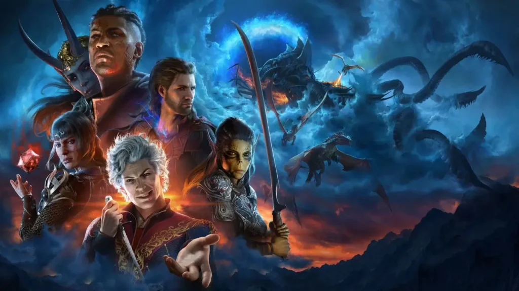 Baldur’s Gate 3 com grupo de aventureiros em cenário de fantasia em um dos RPGs mais aclamados da atualidade