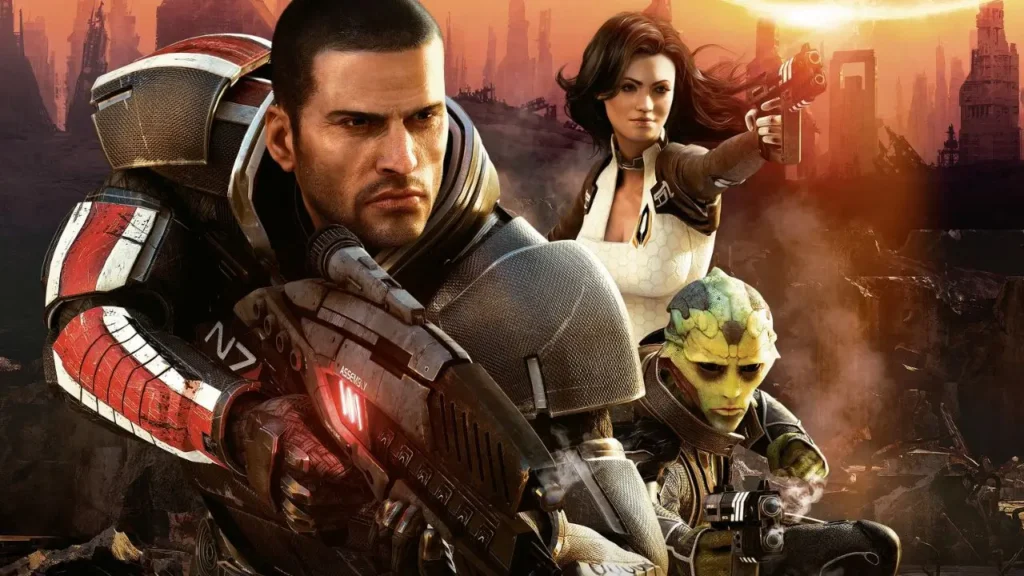 Mass Effect 2 com Commander Shepard e sua equipe em missão espacial em um dos RPGs mais marcantes da ficção científica